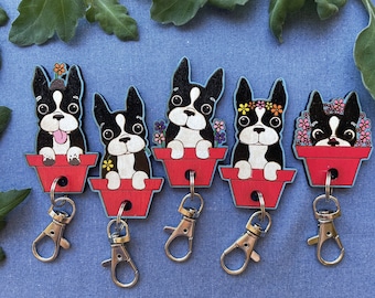 Handpainted Boston Terrier Keychain: Personalized Dog Lover Gift