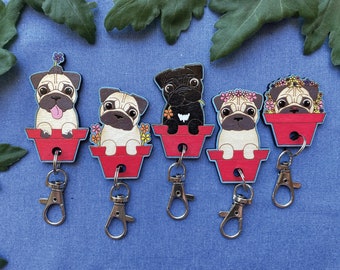 Handpainted Pug Keychain: Personalized Dog Lover Gift