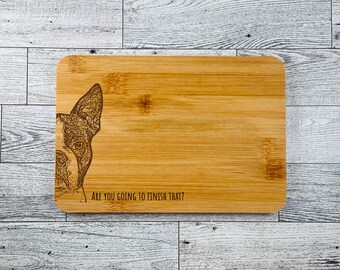 Engraved Boston Terrier Bamboo Cutting Board: Dog Kitchen Decor (9x6)