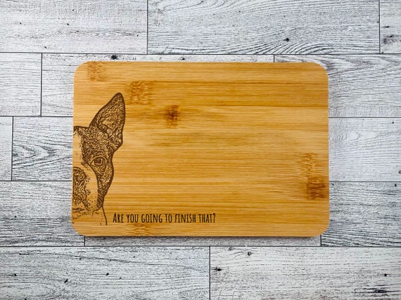 Engraved Boston Terrier Bamboo Cutting Board: Dog Kitchen Decor (9x6)