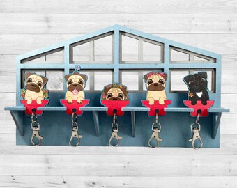 Pug Keychains and Wall Hanging Organizer