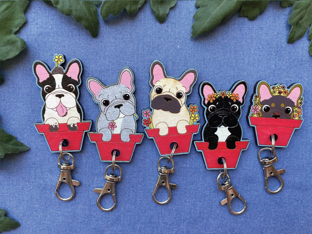 Frenchie, French Bulldog Keychain, Handpainted, Frenchie Gift, Key Fob