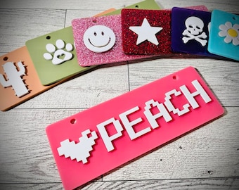 Pixel Font Custom Acrylic Crate Tag: Personalized Dog Kennel Tag