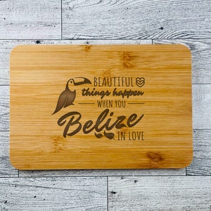 Engraved Bamboo Cutting Board: Belize Elopement Gift (9x6)