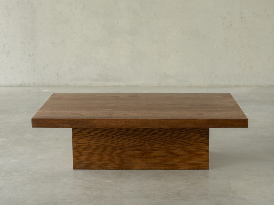 Wood Pedestal Coffee Table, Low Wood Coffee Table, Minimalist Wood Coffee Table, Low Profile
