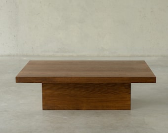 Wood pedestal coffee table, Low wood coffee table, Minimalist wood coffee table, Low profile wood coffee table,Rectangular wood coffee table