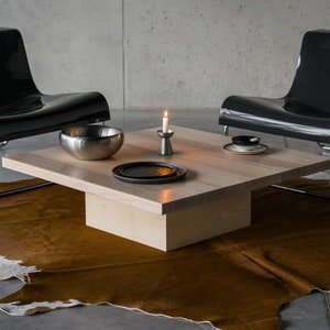 White pedestal coffee table, Low pedestal coffee table, Modern pedestal coffee table, Solid wood pedestal coffee table