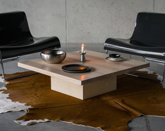 White pedestal coffee table, Low pedestal coffee table, Modern pedestal coffee table, Solid wood pedestal coffee table