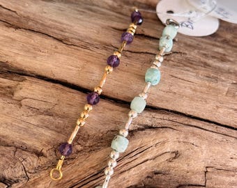 Brave Morse Code Sterling Silver Connector with Larimar, Permanent Jewelry