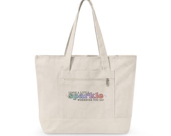 Leave a Little Sparkle Zippered Canvas Tote | Funny Jewelry Quote Tote