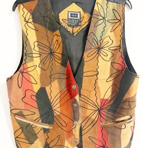 Vintage A.J. Genuine Leather Floral Suede Vest Patchwork Embroidered Snap Front