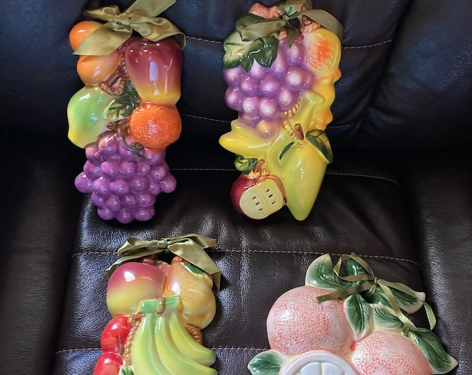 Wall Hangings Fruit Theme. Vintage Wall Plaques. Colorful Fruits