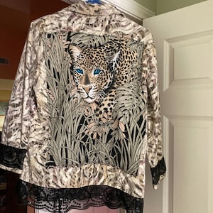 Animal Print Embellished Jacket. Women's Jean Jacket With Patchwork. Black Lace and Sequins. Unique Piece