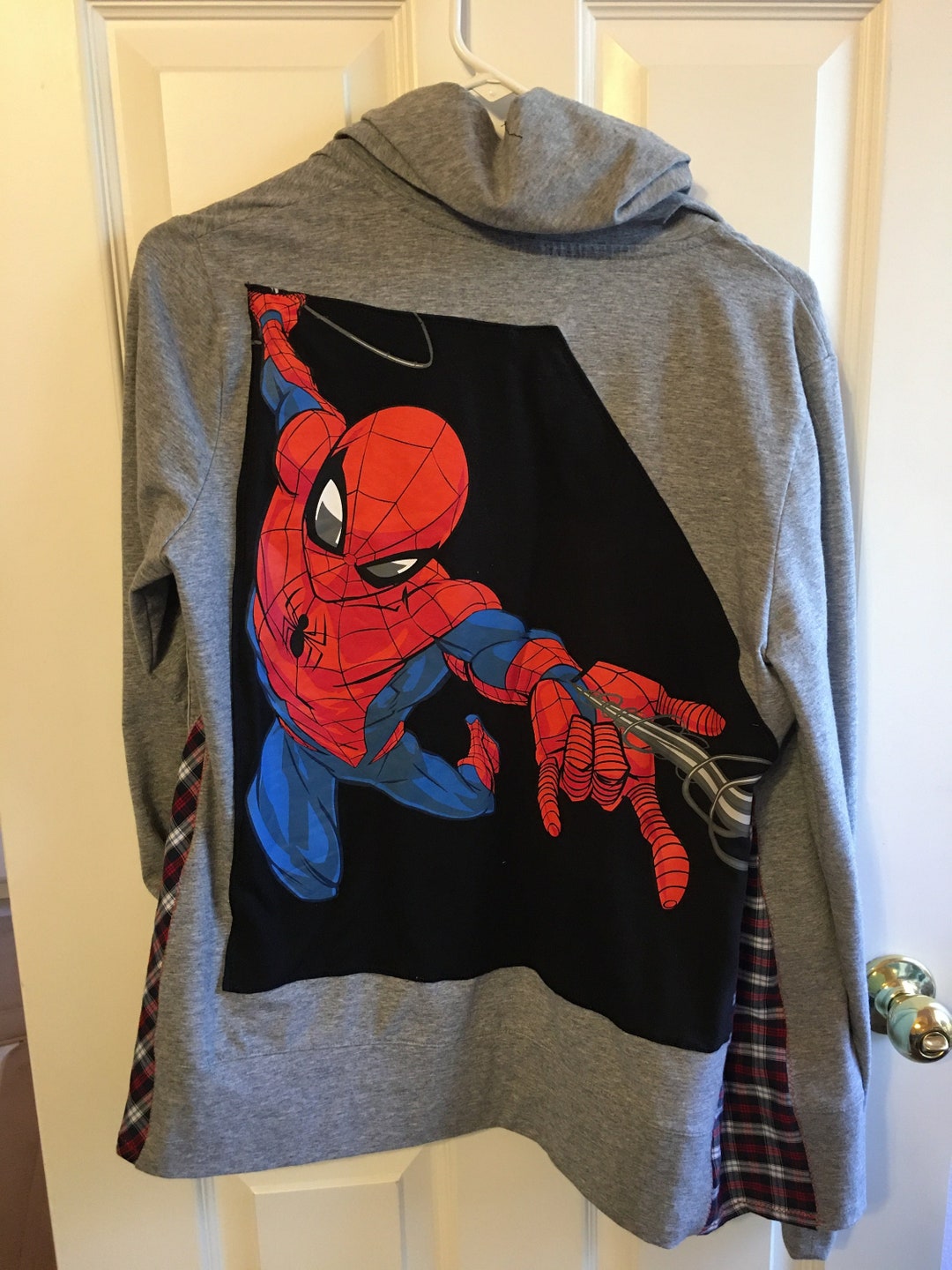 Repurposed Hoodie With Spider Man Patch. Altered Hoodie With Patchwork