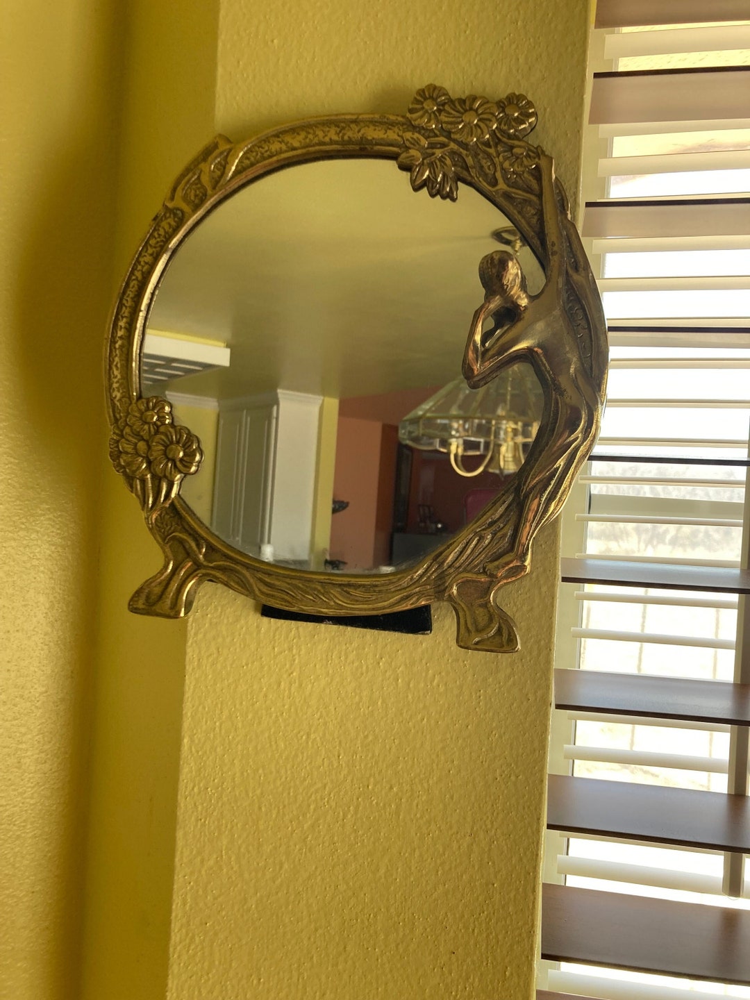 1950 Antique Mirror. Brass Trim Wall Mirror. One of a Kind Etsy