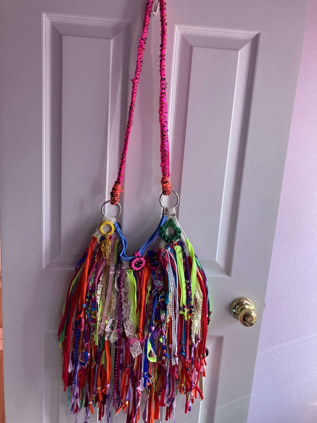 Beaded Fringe Bag. Statement Shoulder Bag. Rag Bag With Beads. Beaded
