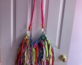 Beaded Fringe Bag. Statement Shoulder Bag. Rag Bag With Beads. Beaded Bag. Handmade Funky Bag. Funky and Colorful Bag. Neon Crazy Tote Bag