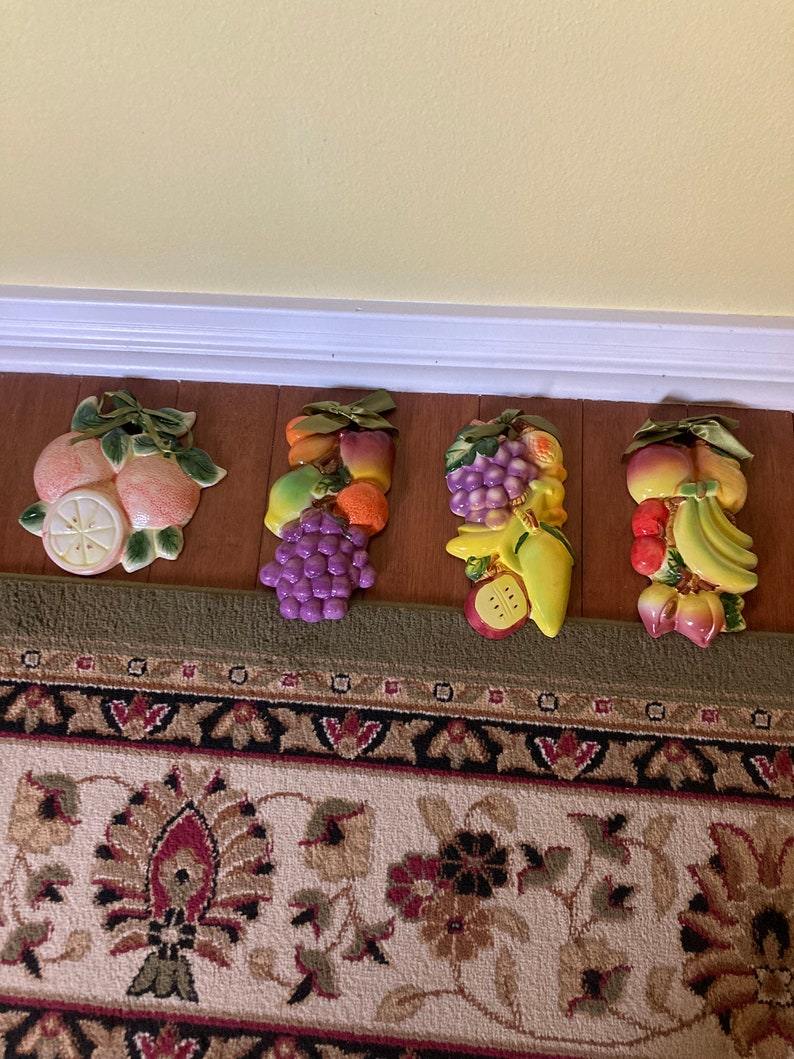 Wall Hangings Fruit Theme. Vintage Wall Plaques. Colorful Fruits