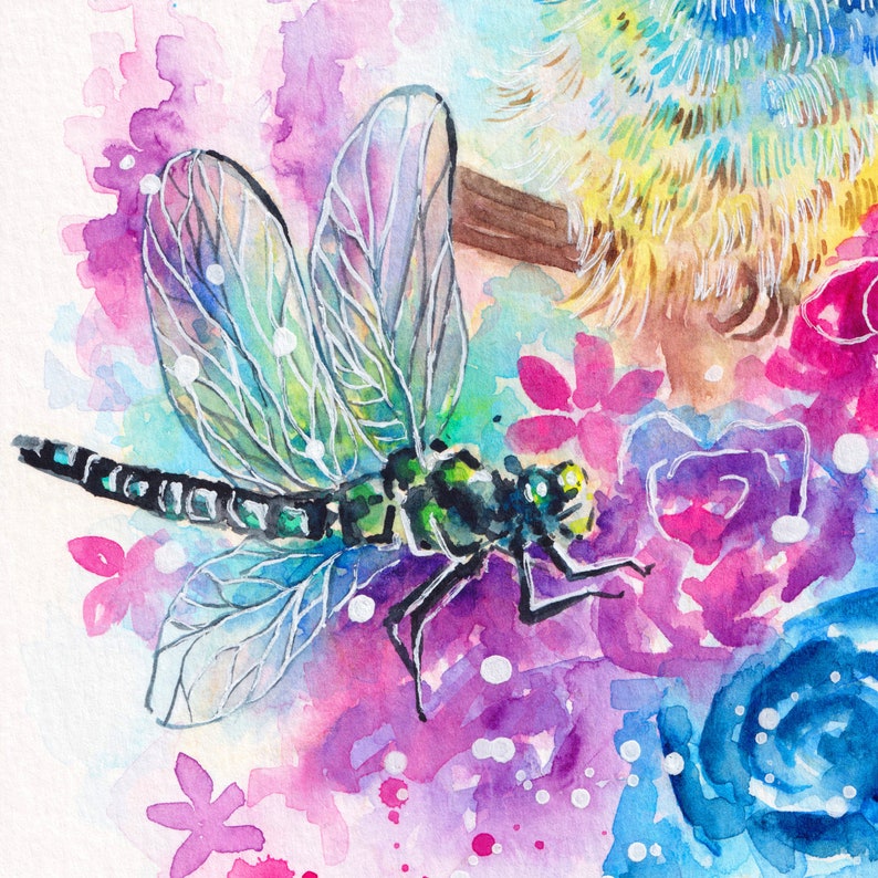 Hummingbird and Dragonfly Printable Art Blossom Garden Etsy