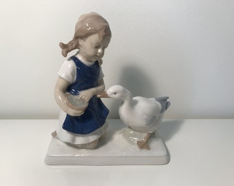 GIRL WITH GOOSE Porcelain Figurine Scissor Mark 1859