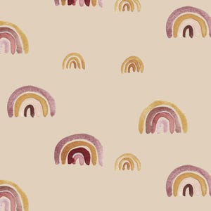 Eigenproduktion Baumwolle Jersey Softshell Stoff "Rainbows beige" (Digitaldruck)