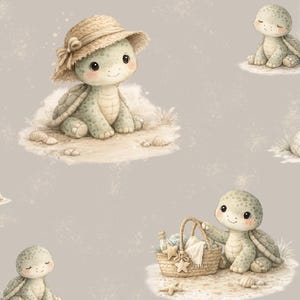 Eigenproduktion Baumwolle Jersey Softshell Stoff "Schildkröten am Strand" (Digitaldruck)