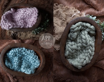 Chunky Hand knitted Blanket, Layer, Photography Prop