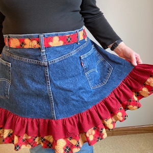 Christmas apron; denim apron; jeans apron; Large Apron; XL Apron; upcycled jeans; Christmas cookie apron