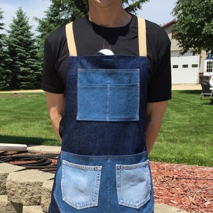 Apron; Denim Apron; Barista Apron; Work Apron; Heavy Denim; Blue Jean; Heavy duty apron; Industrial Apron; handmade; SewNeededShop