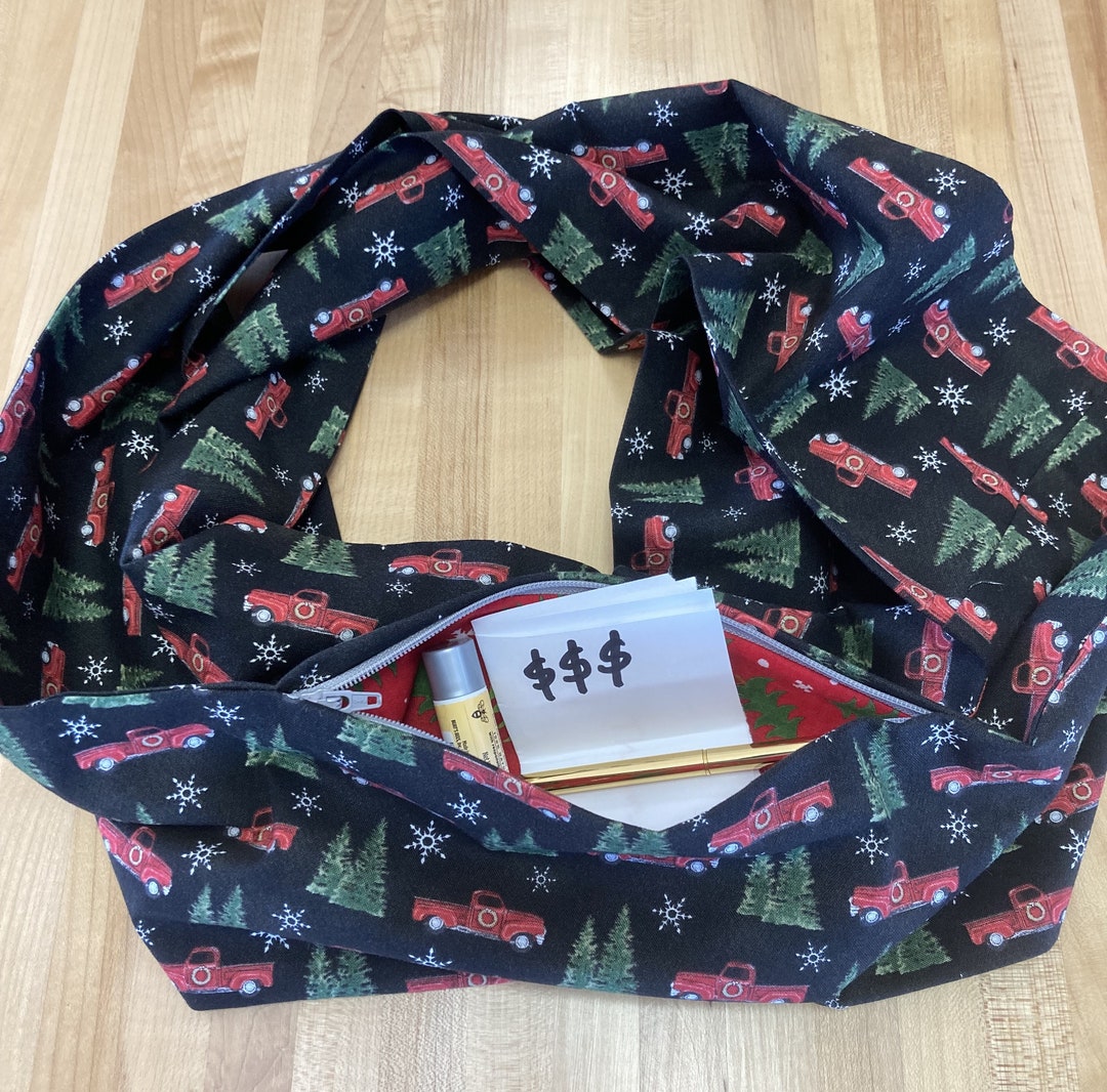 Infinity Scarf With Zipper Pocket Adult Infinity Scarf Etsy