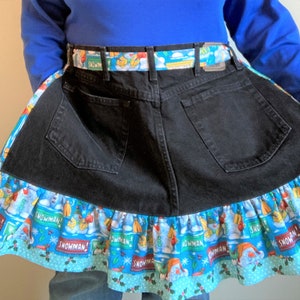 Christmas apron; winter apron; denim apron; jeans apron; Large Apron; upcycled jeans; upcycled black denim apron