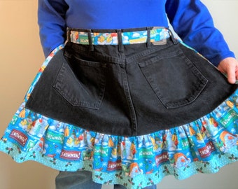Upcycled Denim Christmas Apron: Handmade Snowman Print, Size L-XL