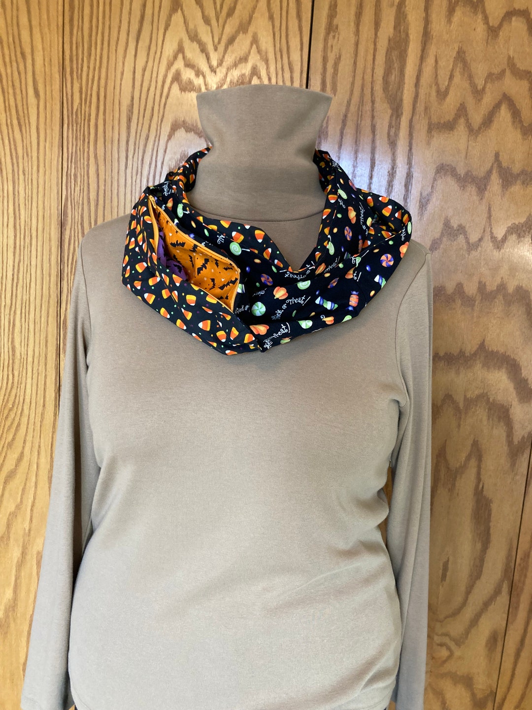 Infinity Scarf Zipper Pocket, Halloween Infinity Scarf, Halloween Scarf