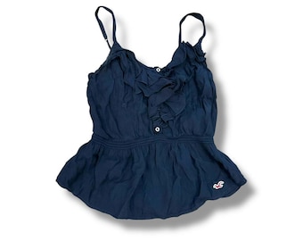 Hollister Co. Y2K Navy Ruffle Button Tank