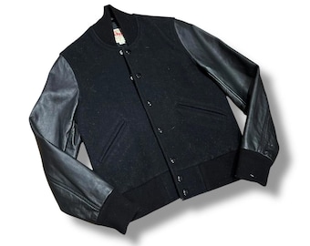 Black Varsity Schott Leather Sleeve Jacket