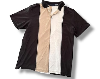 Vintage 90s Sopranos Striped Neutral Collared Shirt