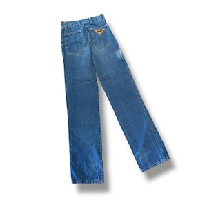 Vintage Candy leren jeans met driehoekige patch en hoge taille