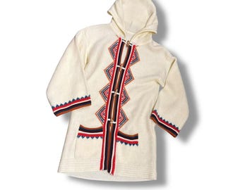 Cardigan con cappuccio tribale nativo lavorato a maglia vintage