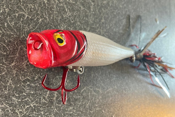 3 1/2 Red Head Popper Topwater Fishing Lure Hand Painted 