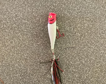 3 1/2" Red Head Popper Topwater Fishing Lure Hand Painted