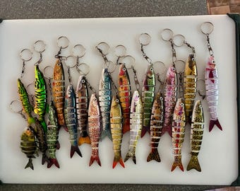 Fishing Lure Keychains or Backpack Hangers Jointed