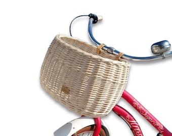 Wiklibox wicker bike basket DUMPY in ECRU (creamy) color mounted on belts. Polish product. Unpainted!