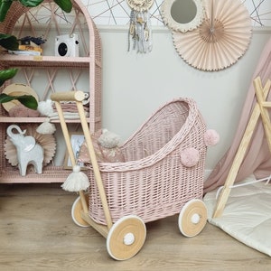Lilu wicker dolls pram dusty cheap pink
