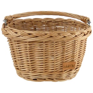 Wiklibox wicker bike basket for kids mounted on the hooks in NATURAL color. Ecological Paint