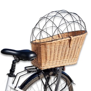 Wiklibox wicker handmade bicycle luggage rack dog or cat carrier in NATURAL color with cotton CUSHION, adjustable knob and solid iron cage.