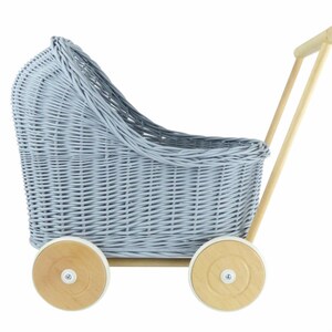 Wiklibox natural wicker /& beech wood doll/'s pram in GRAY color Baby walker