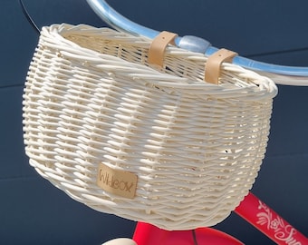 Wiklibox panier de vélo en osier pour enfant DUMPY de couleur ECRU (crème) monté sur ceintures