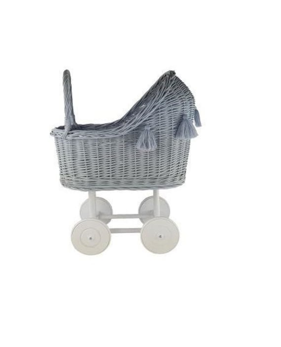 Wiklibox natural wicker /& beech wood doll/'s pram in GRAY color Baby walker