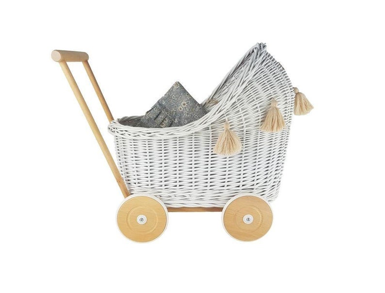 white wicker dolls pram