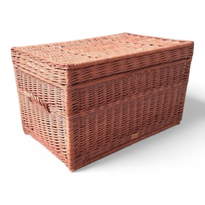Wiklibox Wicker Chest 60 cm, Handmade Wicker Storage Trunk, Natural Woven Toy Box, Boho Blanket Basket, Rustic Nursery Deco, Rattan chest
